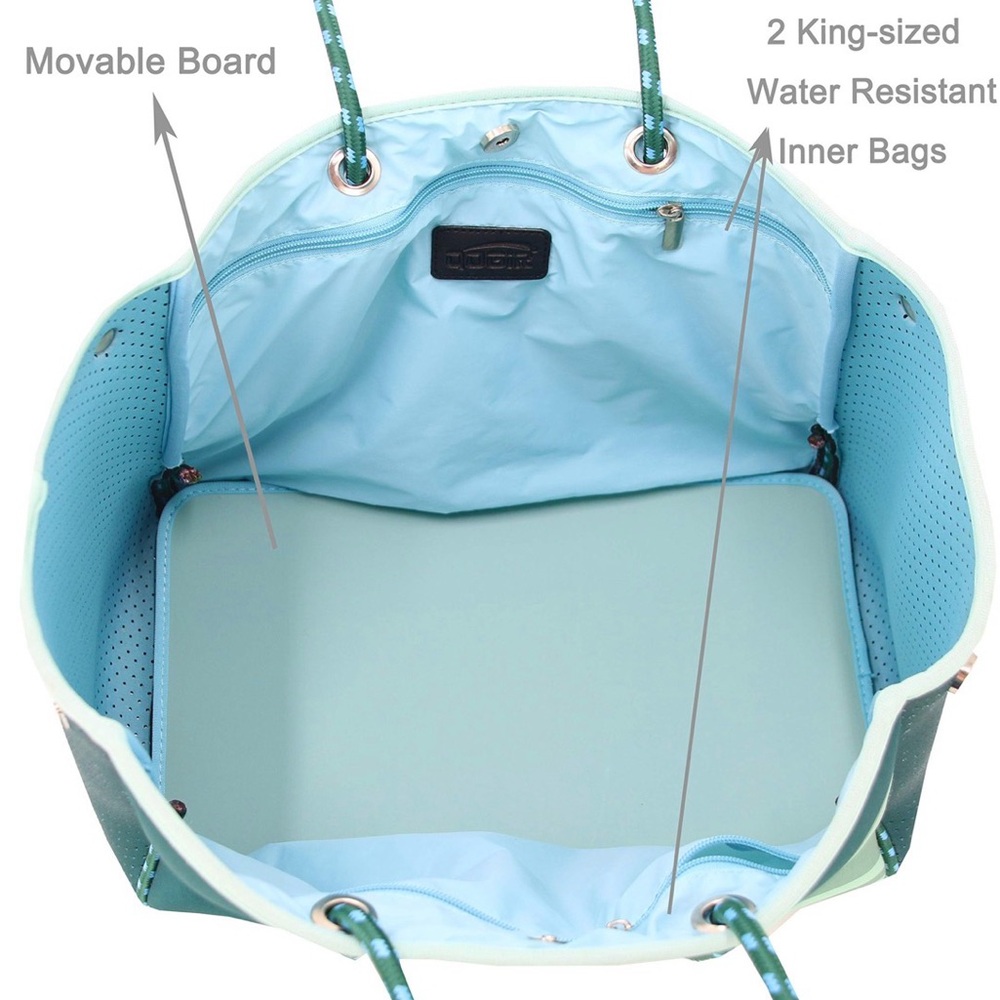 NEW Teal Fish Design Tote Bag Neoprene Large to X-Large summer beach pool resort - Picture 2 of 13